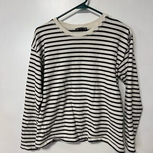 Zara Cream and Black Striped Long sleeve Top